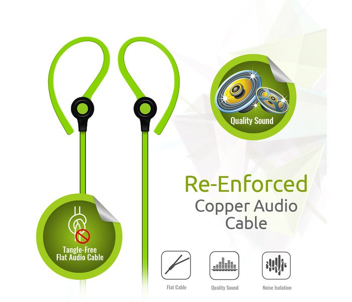 Promate Jazzy In Ear Wired Earhook Headphones with Built-In Microphone, Green - Zoom Image 3