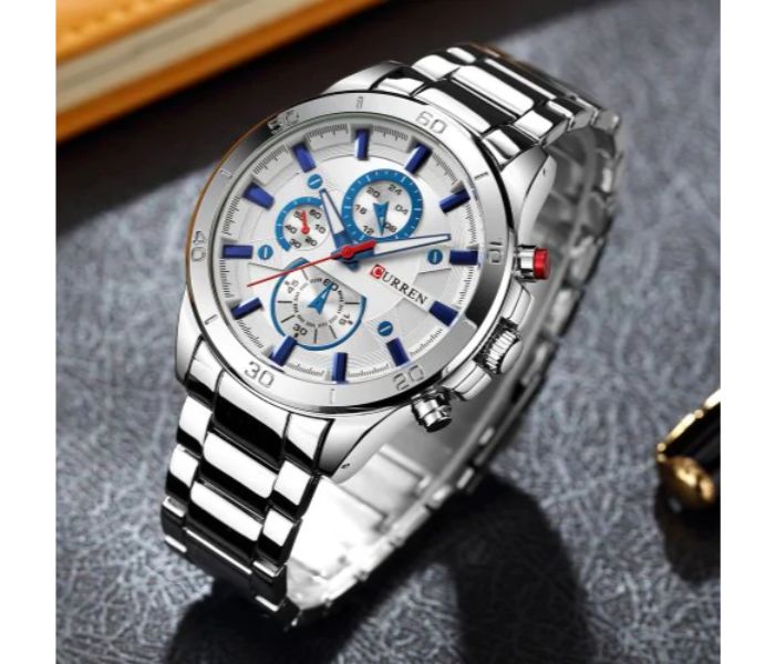 Curren 8275 Analog Business Watch For Men Silver and White - Zoom Image 5