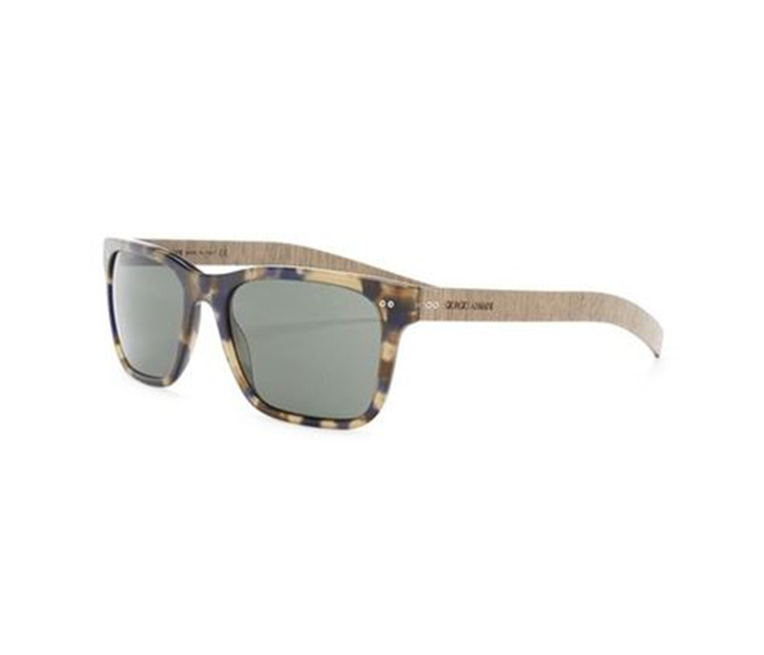 Giorgio Armani 0AR8062 541171 Rectangular Blue Havana & Wood Frame and Grey Green Mirrored Sunglasses for Unisex - Zoom Image 1