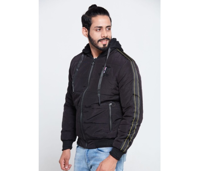 Petro OU10087 Mens Striped Bomber Jacket with Hoodie L- Black - Zoom Image 2