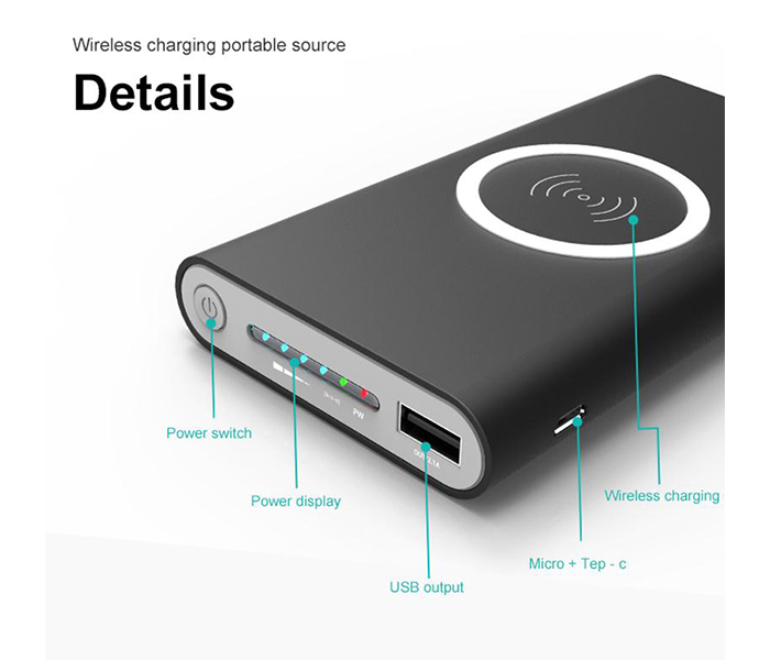 10000 mAh Qi Certified Wireless Charging Power Bank with LED Indicator - Zoom Image 3