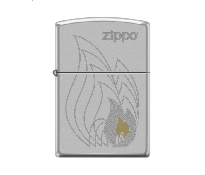 Zippo 205 AE400422 Satin Chrome Flames Lighter Silver - Zoom Image