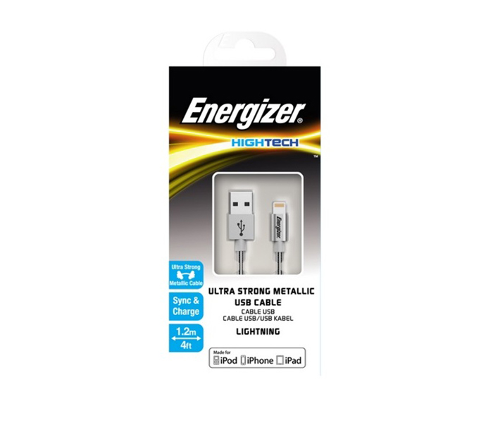 Energizer C14UBLIGSL4 1.2 Meter Hightech Ultra Strong Metallic Lighting Cable - Silver - Zoom Image 1