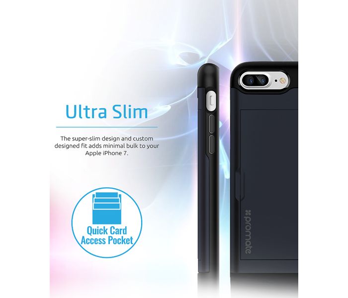 Promate VaultCase-i7P Shockproof Protective iPhone 7 Case with Secure Card Slot, Blue - Zoom Image 2