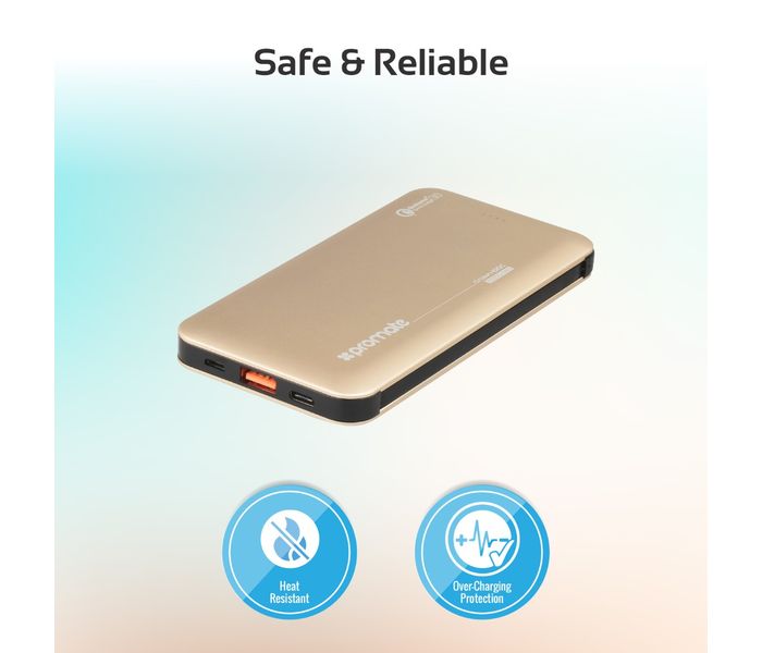 Promate Crown-10QC 10000 mAh Portable Power Bank with 18W USB Type C Charging Port, Gold - Zoom Image 10