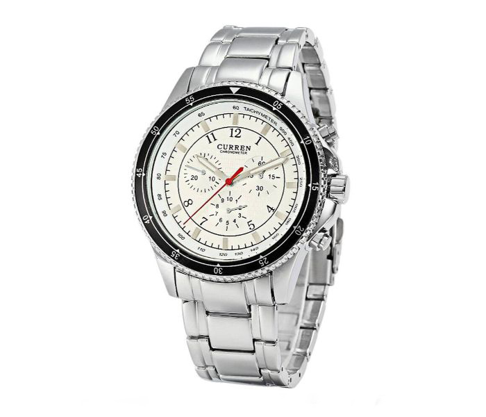 Curren 8055 Stainless Steel Analog Watch For Men Silver And White - Zoom Image