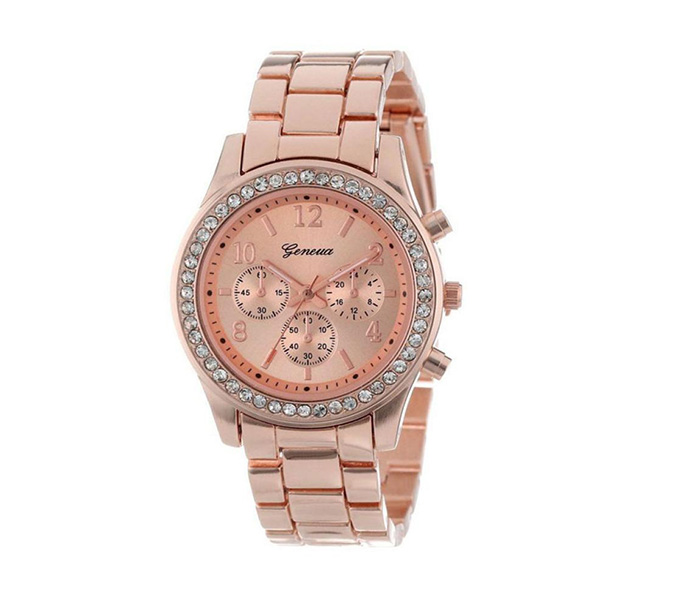 Geneva Classic Round Analog Watch For Women - Rose Gold - Zoom Image