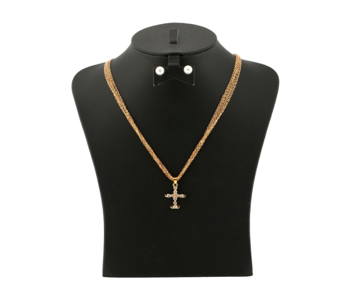 The Mercella Gold and Crystal Cross Charm Necklace with Earrings 61172634 - Zoom Image 5