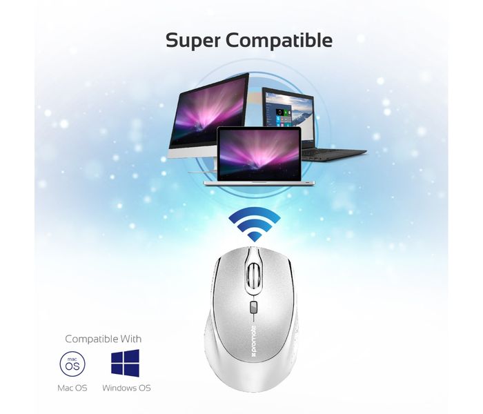 Promate Clix-5 2.4GHz Wireless Optical Mouse with Precision Scrolling, White - Zoom Image 7