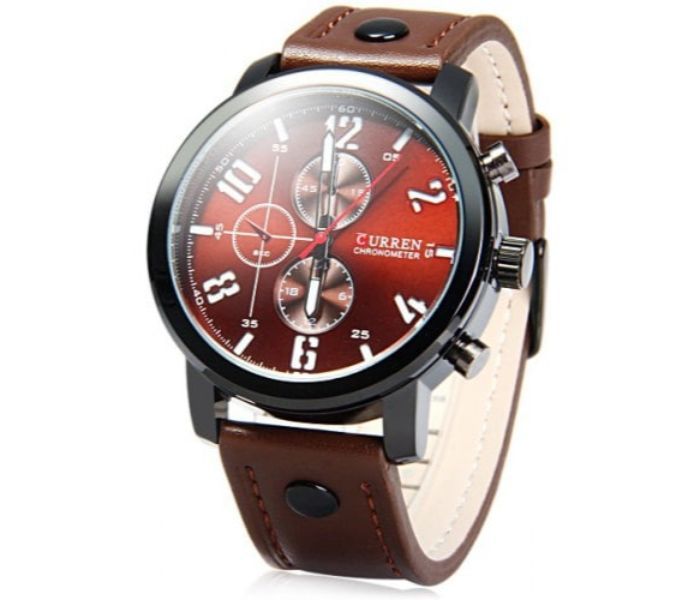 Curren 8192 Quartz Watch With Leather Band For Men Deep Brown - Zoom Image 1