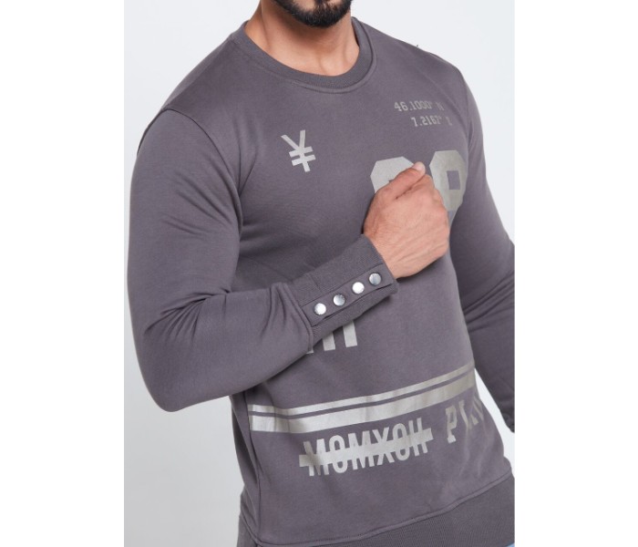 Petro OU10069 Printed Long Sleeve Side Button Sweat Shirt M-Grey - Zoom Image 4