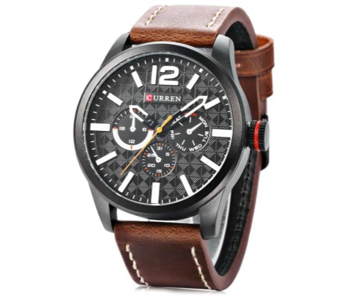 Curren 8247 Analog Quartz Watch For Men White And Brown - Zoom Image