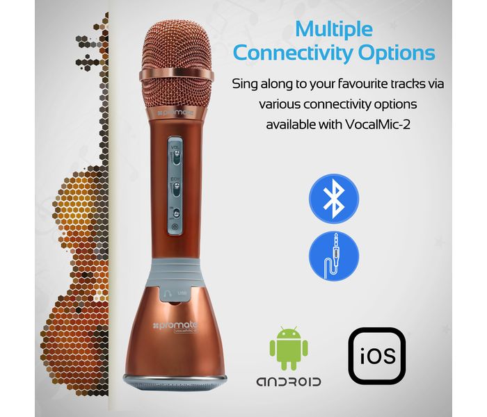 Promate VocaMic-2 Wireless MicroPhone karaoke Machine with Bluetooth Speaker, RoseGold - Zoom Image 6