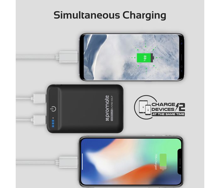 Promate Card-10LT 10050 mAh Fast Charging Power Bank with 2.1A Dual USB Port, Black - Zoom Image 6