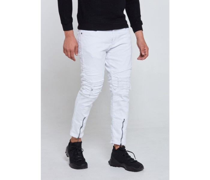 Petro OU10010 Distressed Striped Skinny Fit Jeans 30-White - Zoom Image 1