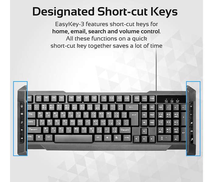 Promate EASYKEY-3 Sleek Ergonomic Multimedia Wired Keyboard & Mouse - Black - Zoom Image 1