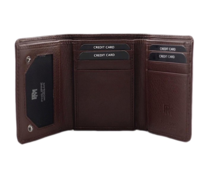 Philippe Morgan PM003 Men Leather Trifold Wallet Brown - Zoom Image 3