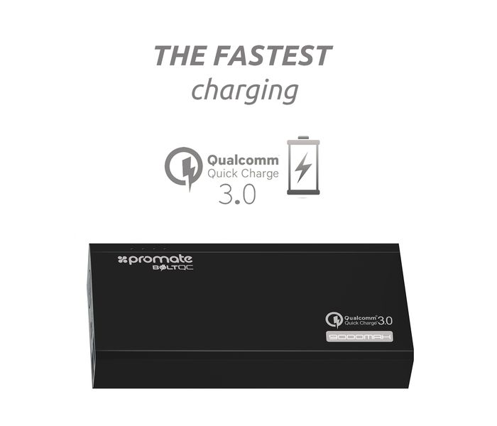 Promate Bolt Quick Charge 9000 mAh 3.0 Dual Port Portable Charger Power Bank, Black - Zoom Image 1