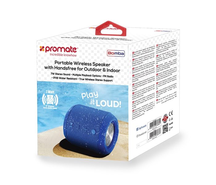 Promate Bomba Portable Wireless Speaker with Handsfree for Outdoor & Indoor - Blue - Zoom Image 8