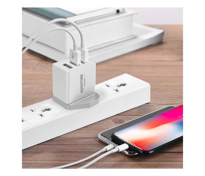 Promate Kraft-QC-UK 30W Quick Charge QC 3.0 Wall Charger with 3 USB Ports, White - Zoom Image 7