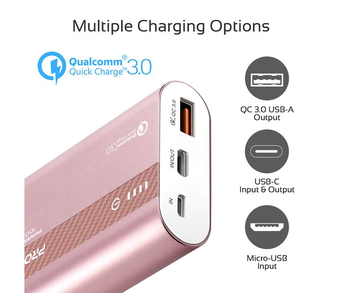 Promate Powertank-10 Portable 10000mAh with QC 3.0 and Over Charging Protection - Rose Gold - Zoom Image 6