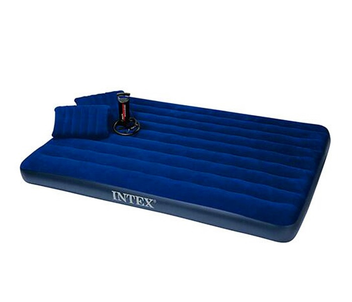 Intex ZX-68765 152 x 203 x 22CM Double Bed Queen Airbed Pillow & Air Pump - Blue - Zoom Image 1