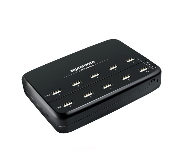 Promate UniStation 12000mAh 10-Port Desktop USB Rapid Charger with Over Charging Protection, Black - Zoom Image 7