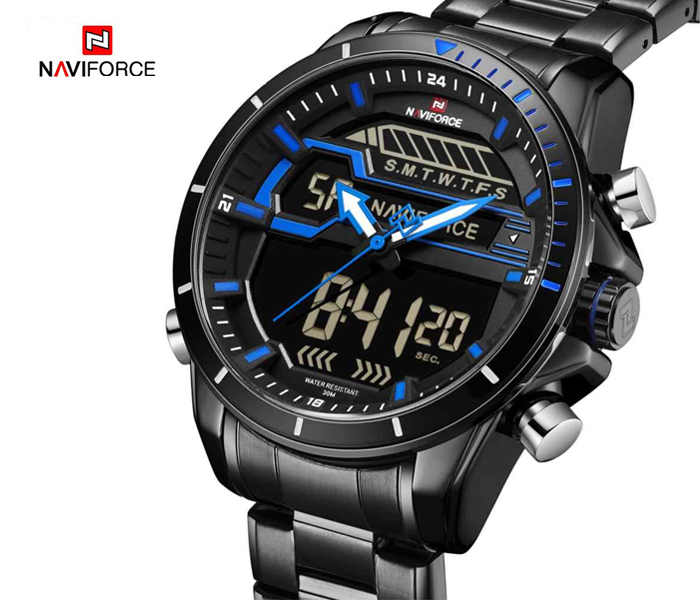 Naviforce 9133 Men Analog-Digital Stainless Steel Starp Watch - Blue - Zoom Image 6