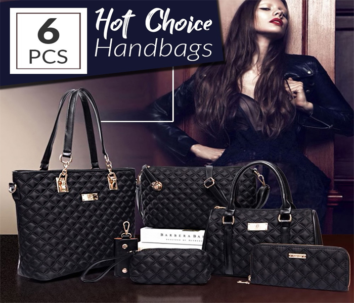 6 Piece Womens Lingge New Fashion Handbag Set HB888 Black - Zoom Image