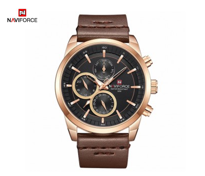 Naviforce 9148 Men Luxury Chronograph Leather Starp Watch - Gold - Zoom Image 4