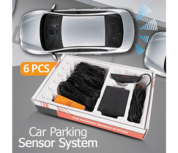 6 Pieces Car Parking Sensor System with 3 Color LED/LCD Display & Optional Alarm Sound, White - Zoom Image 2