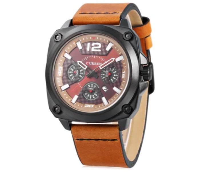 Curren 8260 Quartz Watch For Men Red And Brown - Zoom Image 1