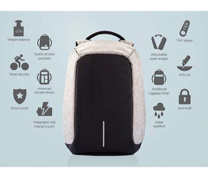 Anti-Theft Backpack 18 Inch with USB Port Grey - Zoom Image 3