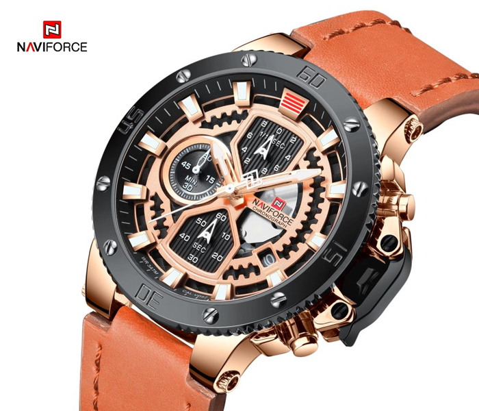 Naviforce 9159 Men Luxury Chronograph Leather Starp Watch - Gold - Zoom Image 3