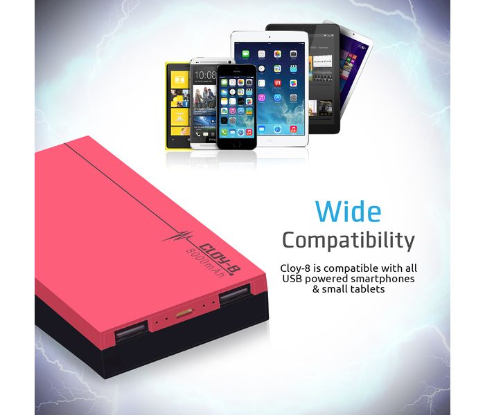 Promate Cloy-8 8000 mAh Dual Port Portable Charger Power Bank, Pink - Zoom Image 5