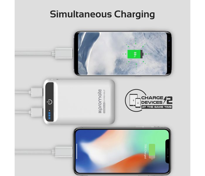 Promate Card-10LT 10050 mAh Fast Charging Power Bank with 2.1A Dual USB Port, White - Zoom Image 6