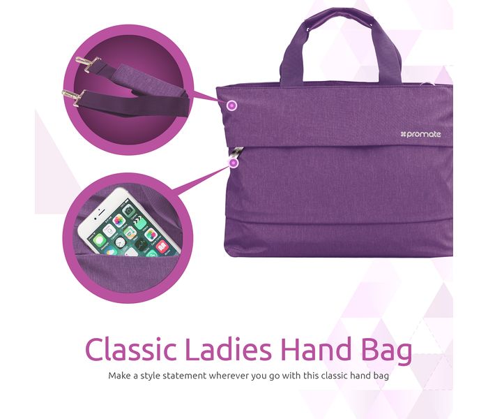 Promate Desire-LD 13 inch Classic Design Laptop Handbag with Multiple Storage Options, Purple - Zoom Image 4