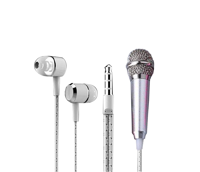 Fashionable Tiktok Mobile Phone Clip On Mic With Earphone - Silver - Zoom Image