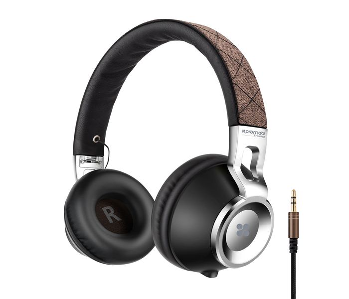 Promate Thumb Over the Ear Stereo Wired Headset with Portable Foldable Headband, Brown - Zoom Image 5