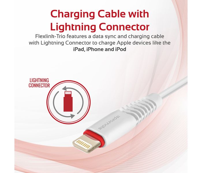 Promate FlexLink-Trio 3-in-1 Universal ExoFlex Charging Cable - White - Zoom Image 3