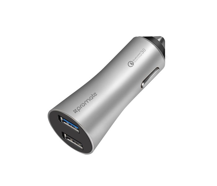 Promate Robust-QC3 Car Charger with Qualcomm Quick Charge 3.0 Dual USB Port, Silver - Zoom Image 8