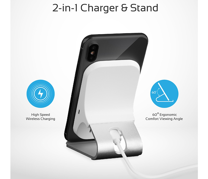 Promate AURADOCK-5 Aluminium Crafted Ultra Fast Wireless Charging Stand - Silver - Zoom Image 2