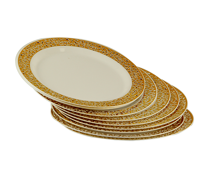 Rosymomen 2377 9-inch Plastic Round Plate Set - 10 Pieces, Gold - Zoom Image 2