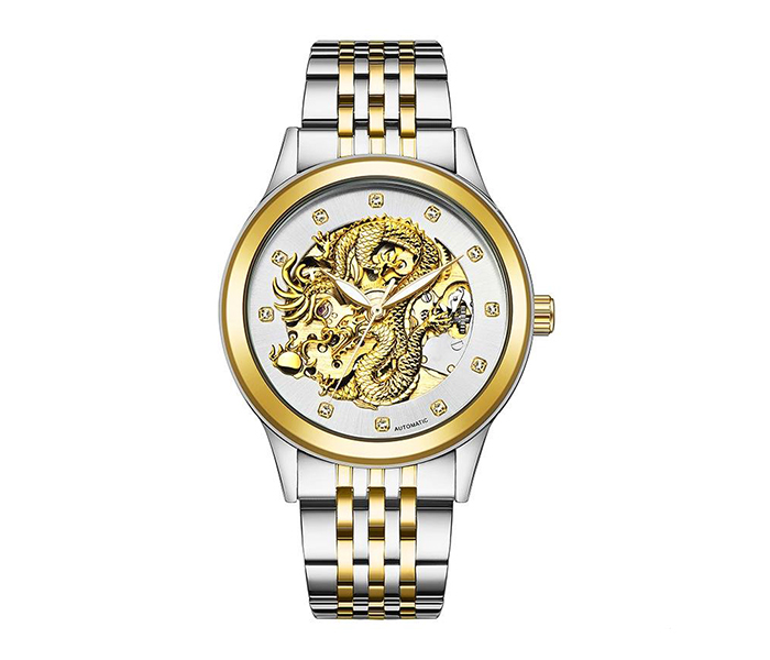 Tevise 9006-Dragon Hollow Dragon Mechanical Watch - Gold & White - Zoom Image