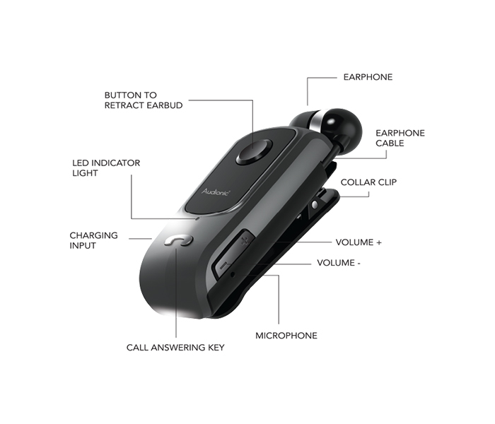 Audionic BK-2 Business Klip Bluetooth Headset With Retract Function - Black - Zoom Image 2