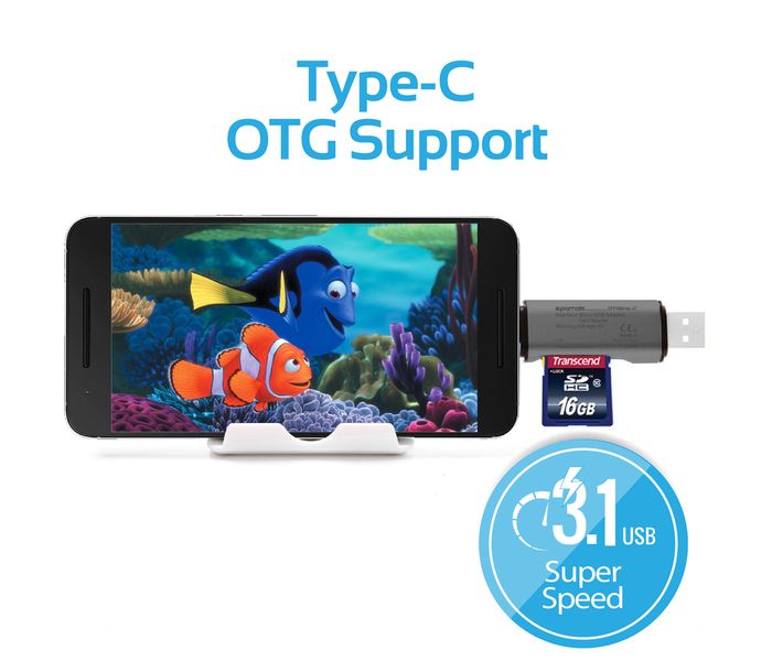 Promate OTGLink-C 3-in-1 USB Type-C OTG Card Reader for Smartphone, Tablets & Computers - Grey - Zoom Image 7