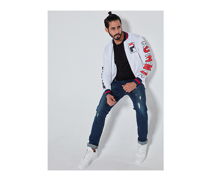 Lynk LY10034 Printed Bomber Jacket For Men L - White - Zoom Image 3