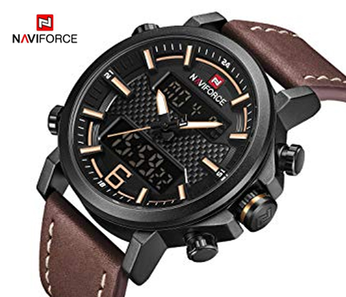 Naviforce 9135 Men Analog-Digital Leather Starp Watch - Brown - Zoom Image 1