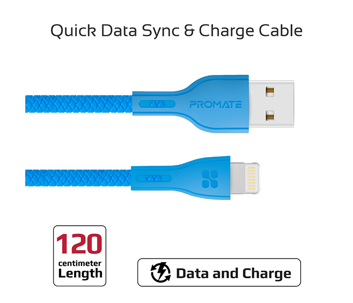 Promate Powerbeam-i Lightning to USB-A Charging Cable - 1.2 Metre, Blue - Zoom Image 1