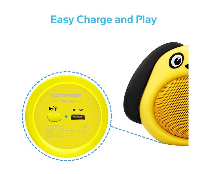 Promate Snoopy Mini High-Definition Wireless Dog Speaker - Yellow - Zoom Image 4